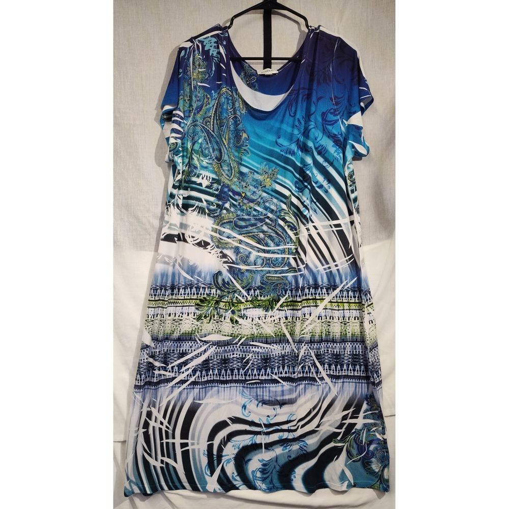 womens plus size dresses 18-20 Abstract Midi Stretch Short Sleeves Avenue